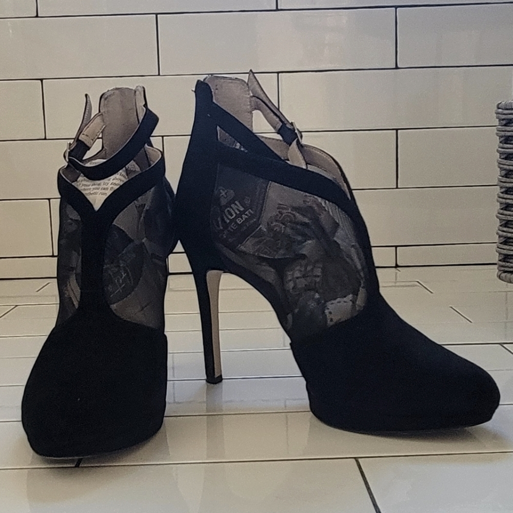 INC Heels - Ankle Strap - Black and Mesh - Closed Toe
